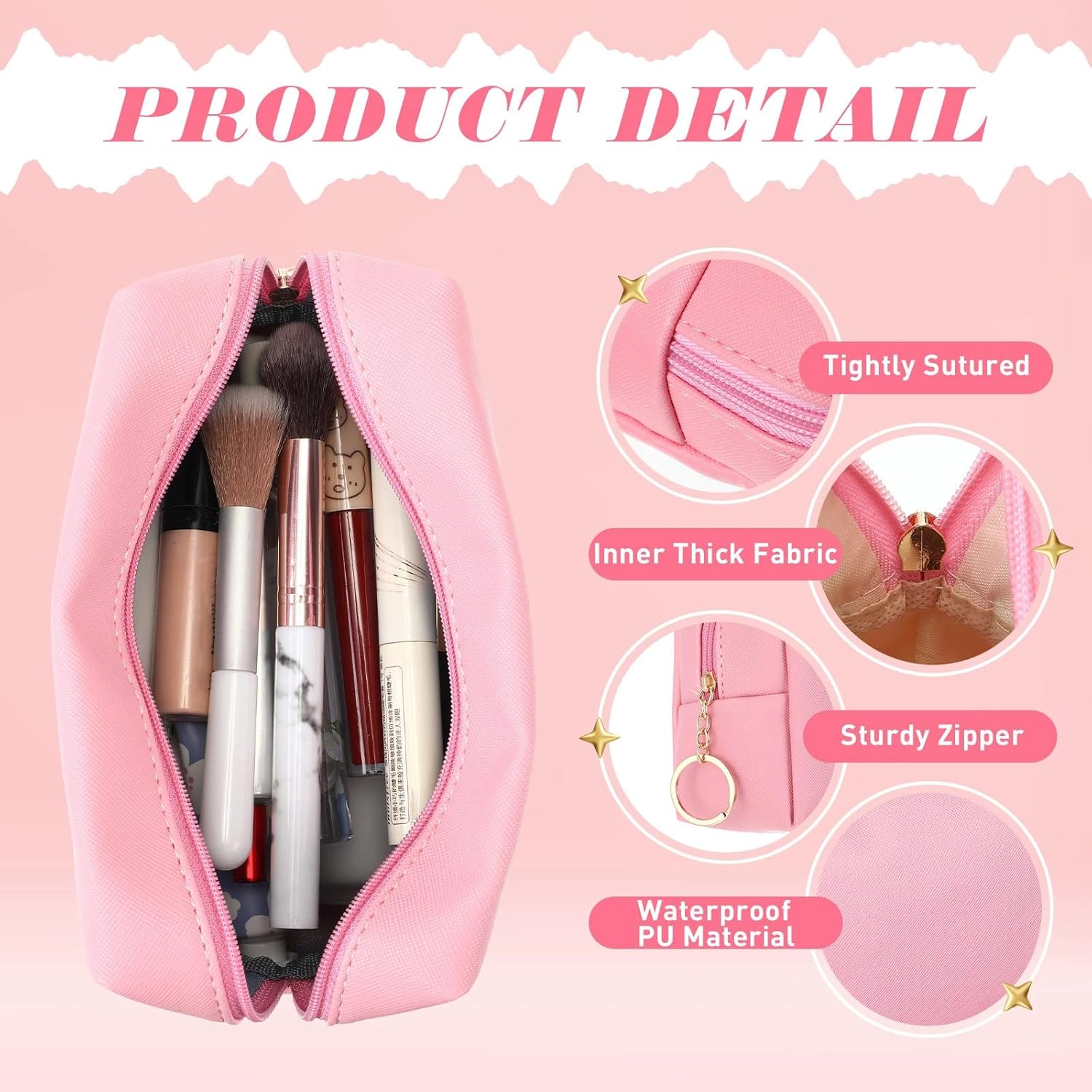 Chunful 24 Pcs Preppy Makeup Bag PU Leather Cosmetic Bag Bulk Makeup Plain Pouch Waterproof Toiletry Purse for Women Traveling Preppy Pencil Case Valentine's Day Gifts(Mixed Colors) - Image 3