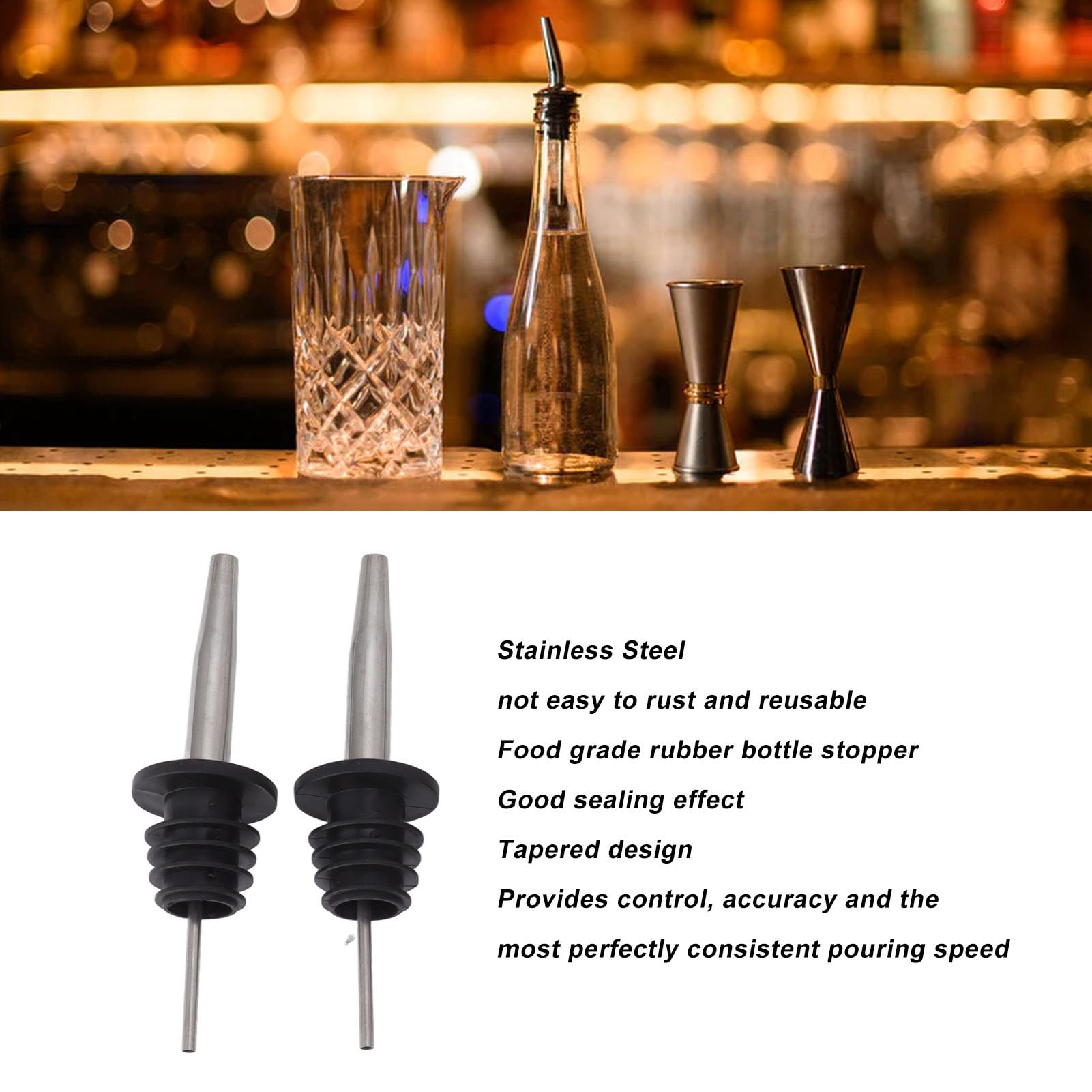 24pcs Stainless Steel Bottle Pourers, Spout Cork Stopper Dispenser Olive Oil Liquor Bottle Speed Pourers Flow Wine Beer Bartend Tool for Bar
