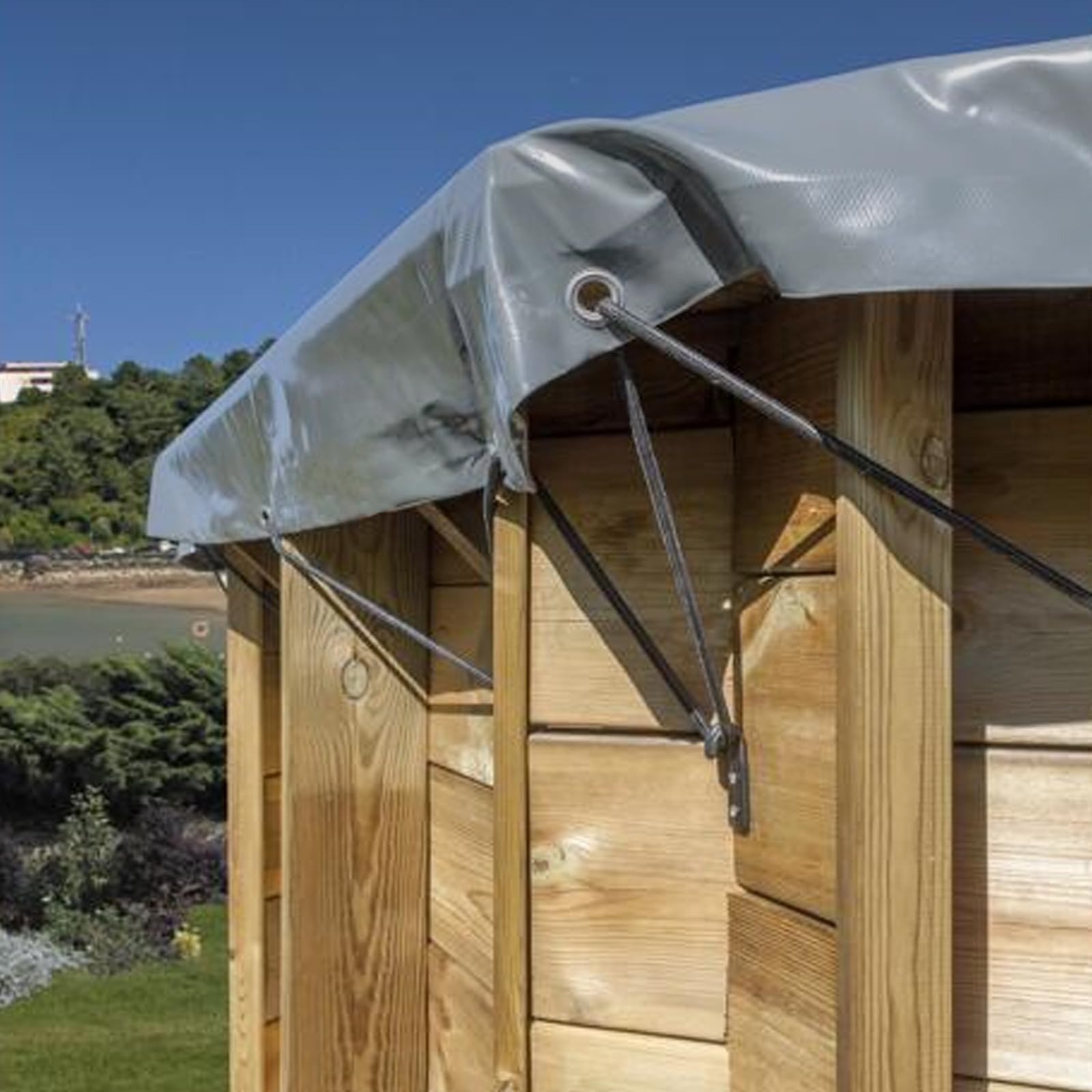 Lona Impermeable Exterior 420 g/m² Lona de Protección con Ojales y 10m Cuerda 3 x 5m Lonas Resistente a Los Rayos UV para Piscina Coche Barco Madera Muebles de Jardín (Gris)