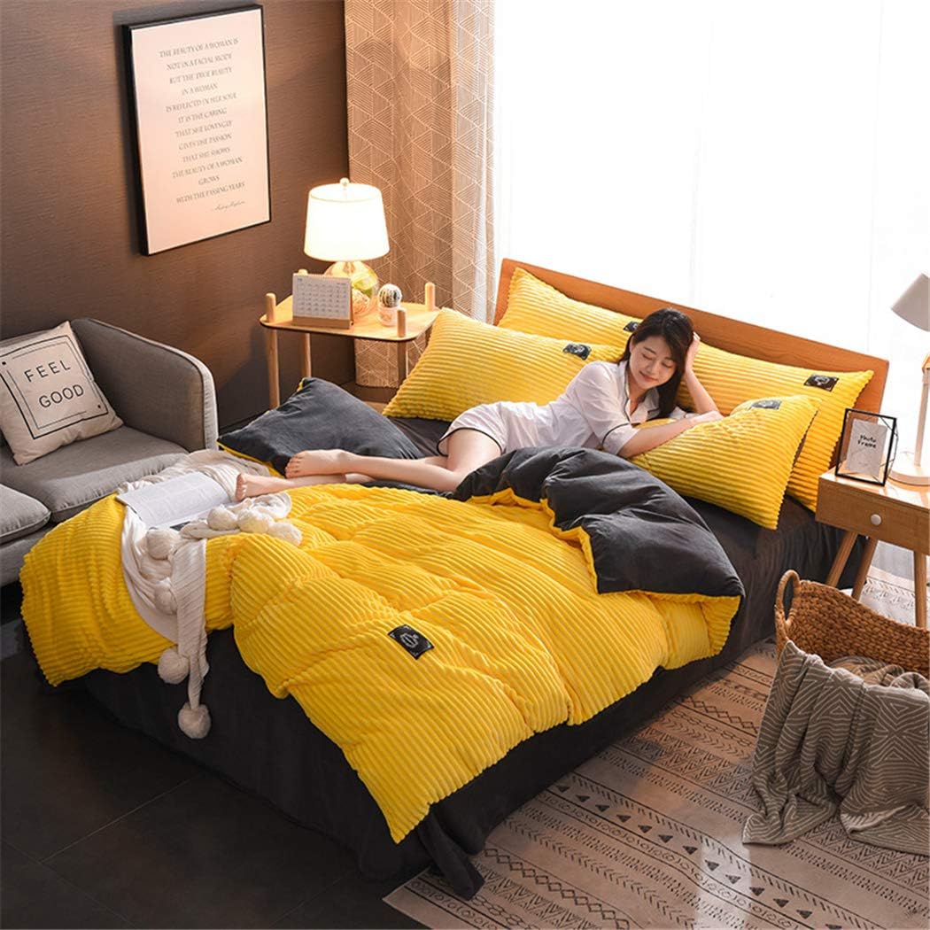 4pc 100% Velvet Flannel Duvet Cover, Solid Color, No Inside Filler, Zipper Close (Full, Pink)