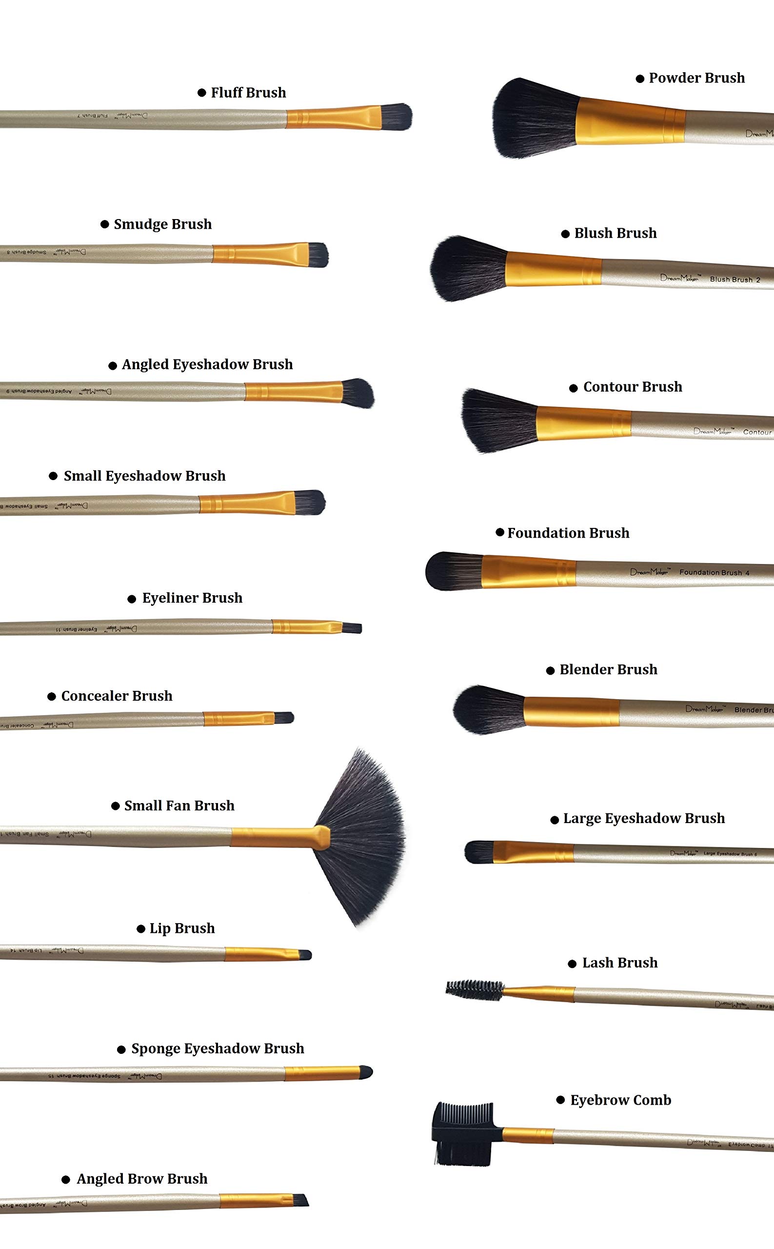 Dream Maker 18 Piece Makeup Brush Set (Biege) Powder Brush, Blush Brush, Contour Brush, Foundation Brush, Blender Brush 1