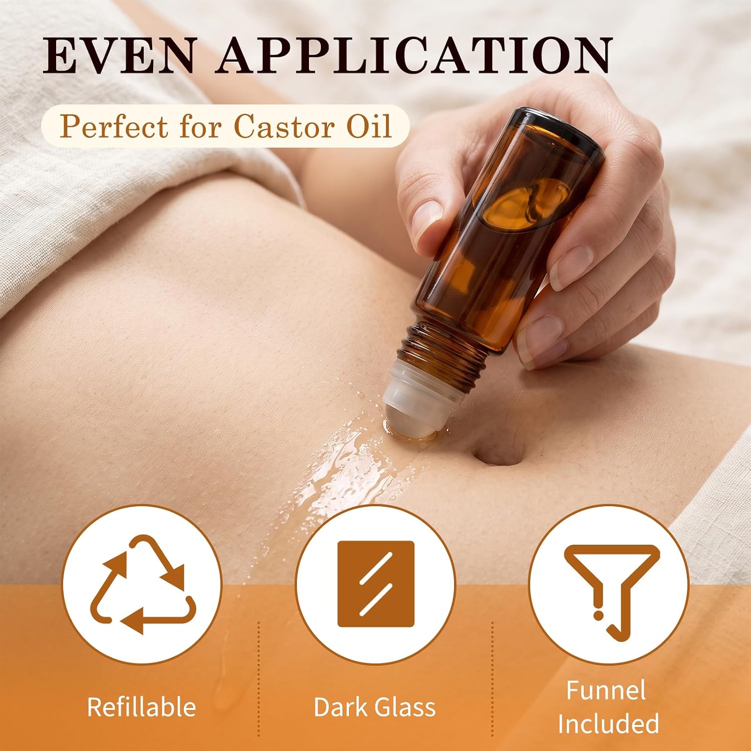 Roller Bottles for Castor Oil, 30ml, 2Pcs