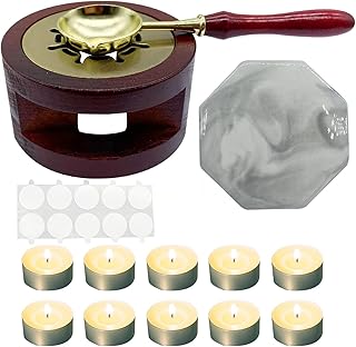 Wax Seal Warmer Kit Melting Furnace Tool with Spoon, Tealight Candles Set for Wedding Wax Envelope Seal Stamp (Redwood C)