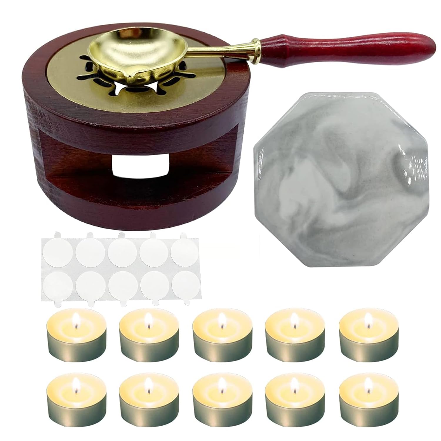 Wax Seal Warmer Kit Melting Furnace Tool with Spoon, Tealight Candles Set for Wedding Wax Envelope Seal Stamp (Redwood C)