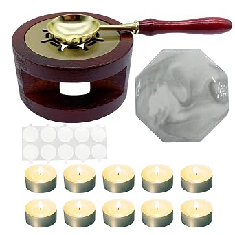 Wax Seal Warmer Kit Melting Furnace Tool with Spoon, Tealight Candles Set for Wedding Wax Envelope Seal Stamp Redwood C