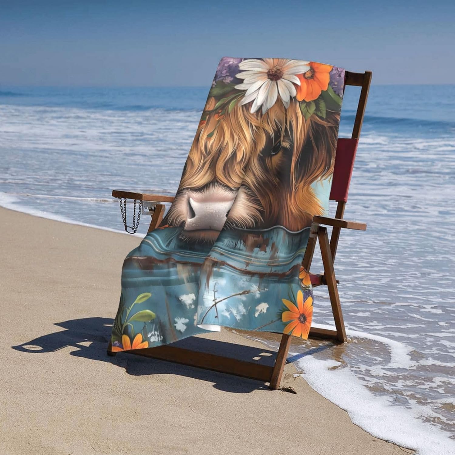 Highland Cow Beach Towel Rustic Farmhouse Sand-Free Microfiber Bath Towel Ultra Soft Quick Dry Pool Towel Absorbent Towel Lightweight Towel Gifts for Outdoor Bathroom Swimming Decor 31inx51in
