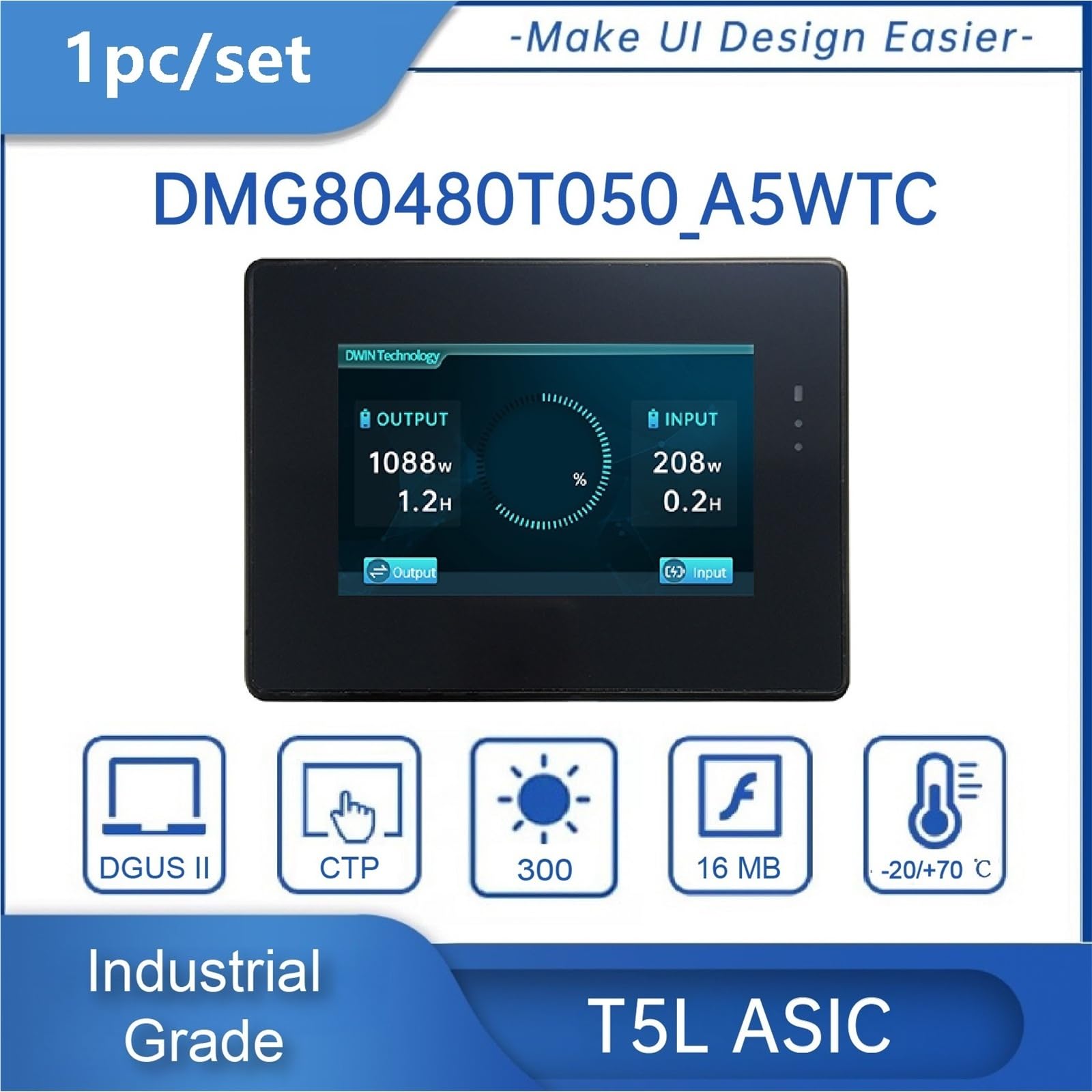HMI touchscreen Modulo touch screen IPS-TFT-LCD for monitor HMI 800 * 480 LCM con supporto Shell Arduino, STM32 DMG80480T050_A5W(CTP with accessory)