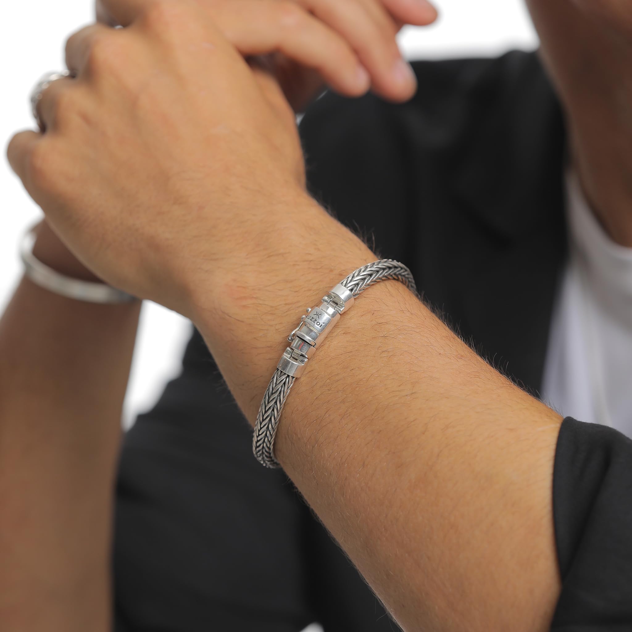 Kuzzoi Pulsera de plata de ley 925 maciza para hombre, ancho de 7 mm, 335102