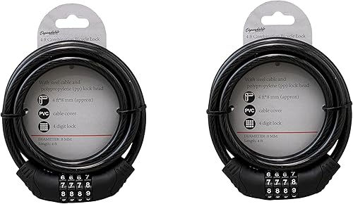 Candado de bicicleta de combinación de acero flexible de 4 pies con mecanismo de autoajuste, 0.315 pulgadas de grosor con cubierta de PVC, código