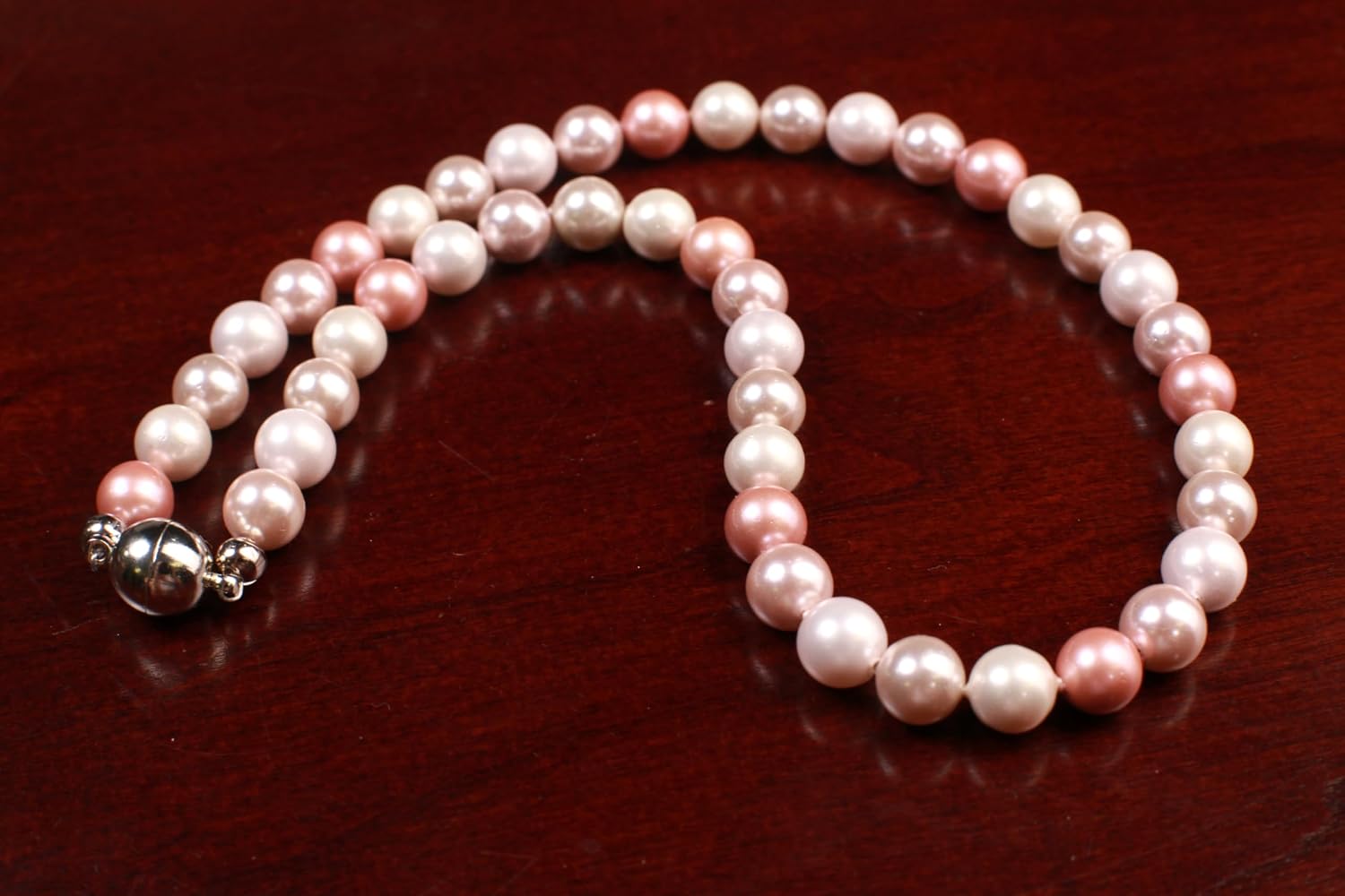 Multi Baby Pink South Seashell Pearl 8mm with Mag ball Clasp, AAA quality high luster, soft pink multi color Necklace, elegant wear gift
