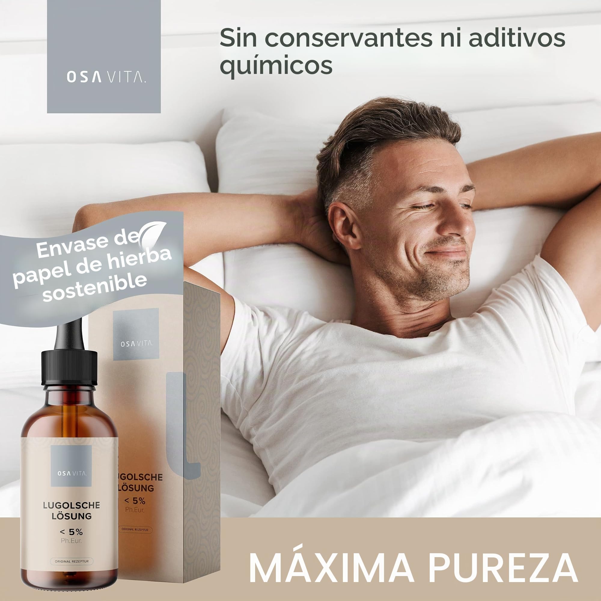 Solución Lugola < 5%, fórmula original fabricada en Alemania, pureza farmacéutica según la normativa europea con pipeta de cristal.