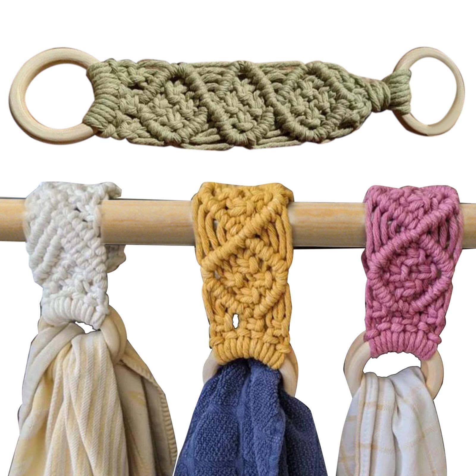 Anillos de macramé para colgar toallas de cocina y organizar paños de mano