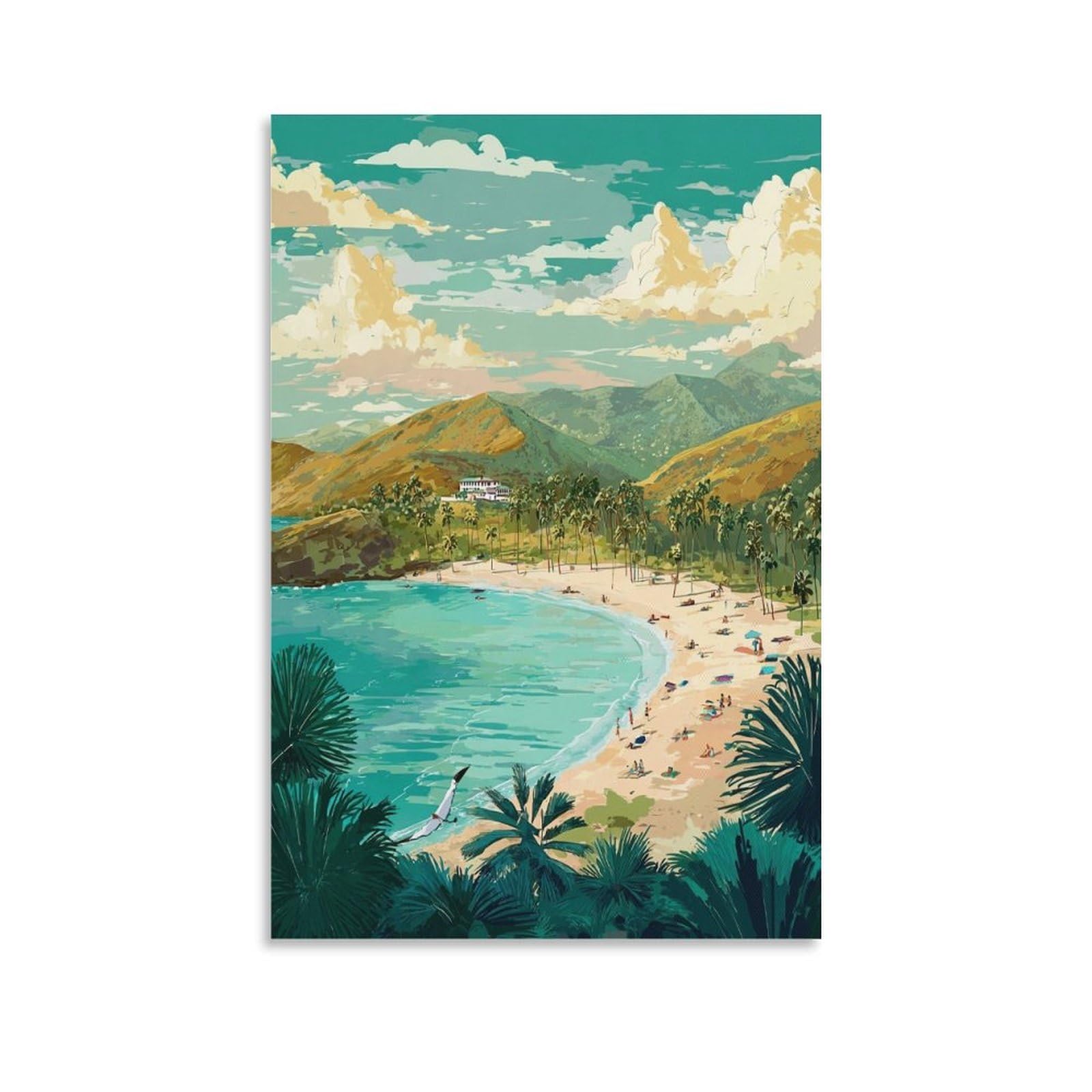 Hanauma Bay Posters 24x36inch(60x90cm) Vintage Watercolor Canvas Art