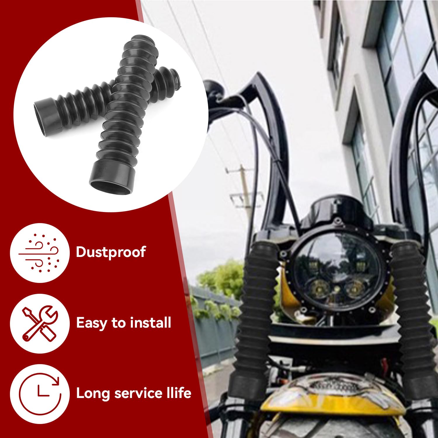 2 pezzi copri forcella moto, 205 x 52 x 37 mm nero universale moto bici copertura forcella anteriore in gomma ghette protezioni forcella parapolvere per bicicletta, moto