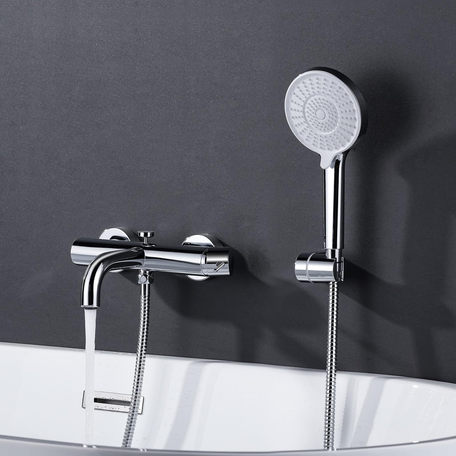 ARCORA Rubinetto Vasca con Doccetta, Miscelatore Vasca Rame, 3 Spruzzi Doccetta, M24 Aeratore Rimovibile, Flessibile Doccia Inox 150 cm, Montaggio a Parete, Cromato