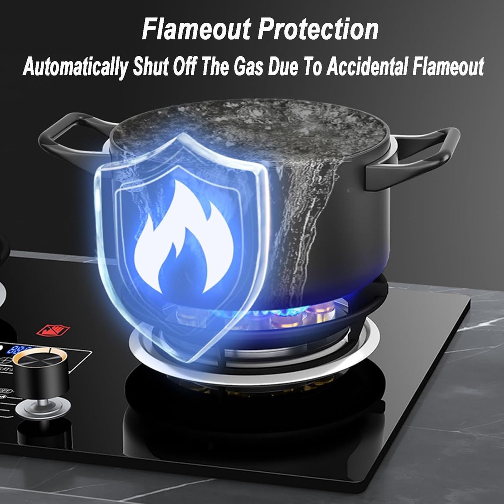 THEGA 5,2 KW Gasherd 2 Brenner, 9 Hohlraum Hoher Feuerofen, Schwarzer, Geschmittertes Glasgusseisen -Topfhalter, Verstellbare Flammengröße Küchengaskocher | LPG