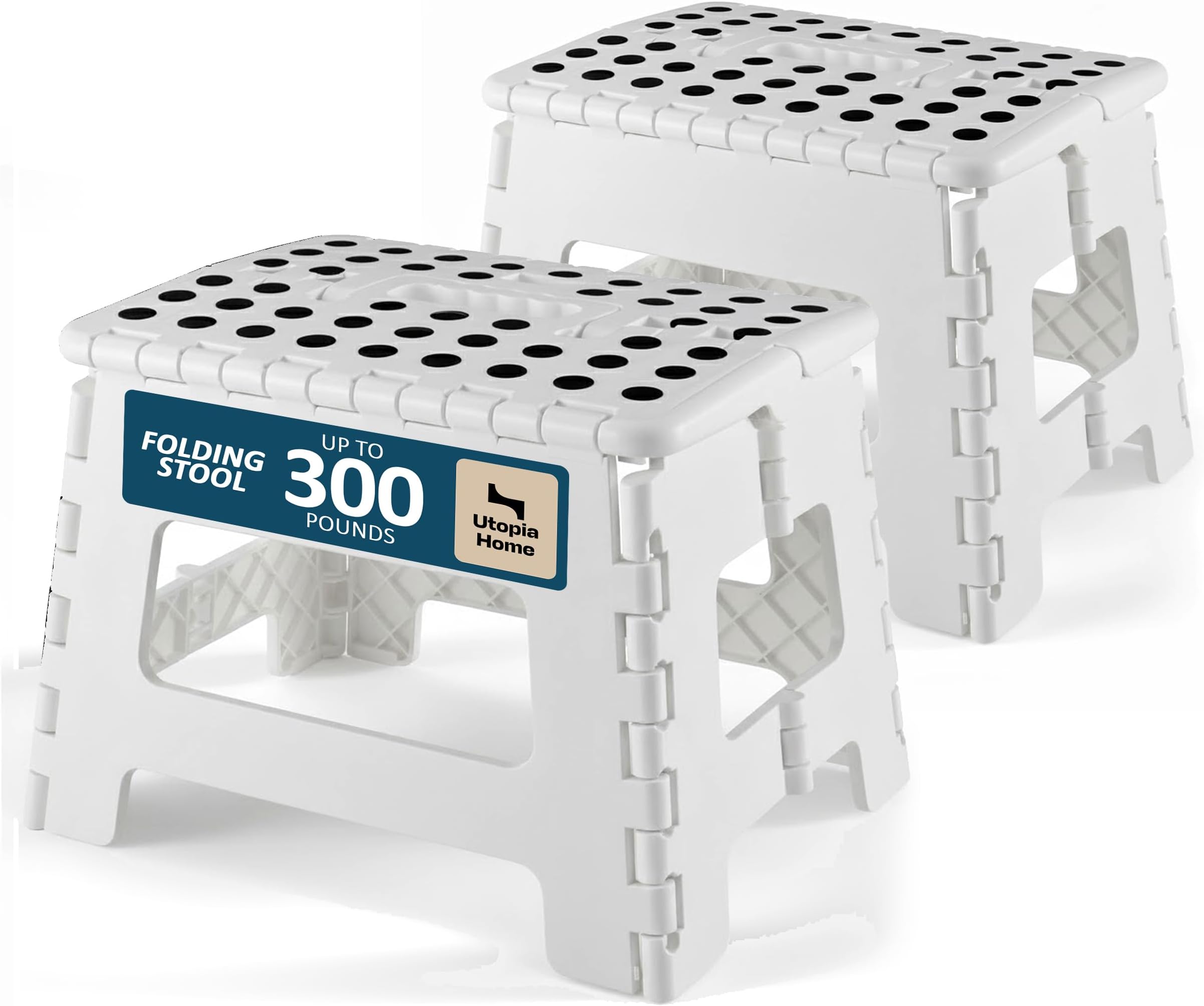 Utopia Home Folding Step Stool 9 Inch, Anti-Slip, White, 2-Pack
