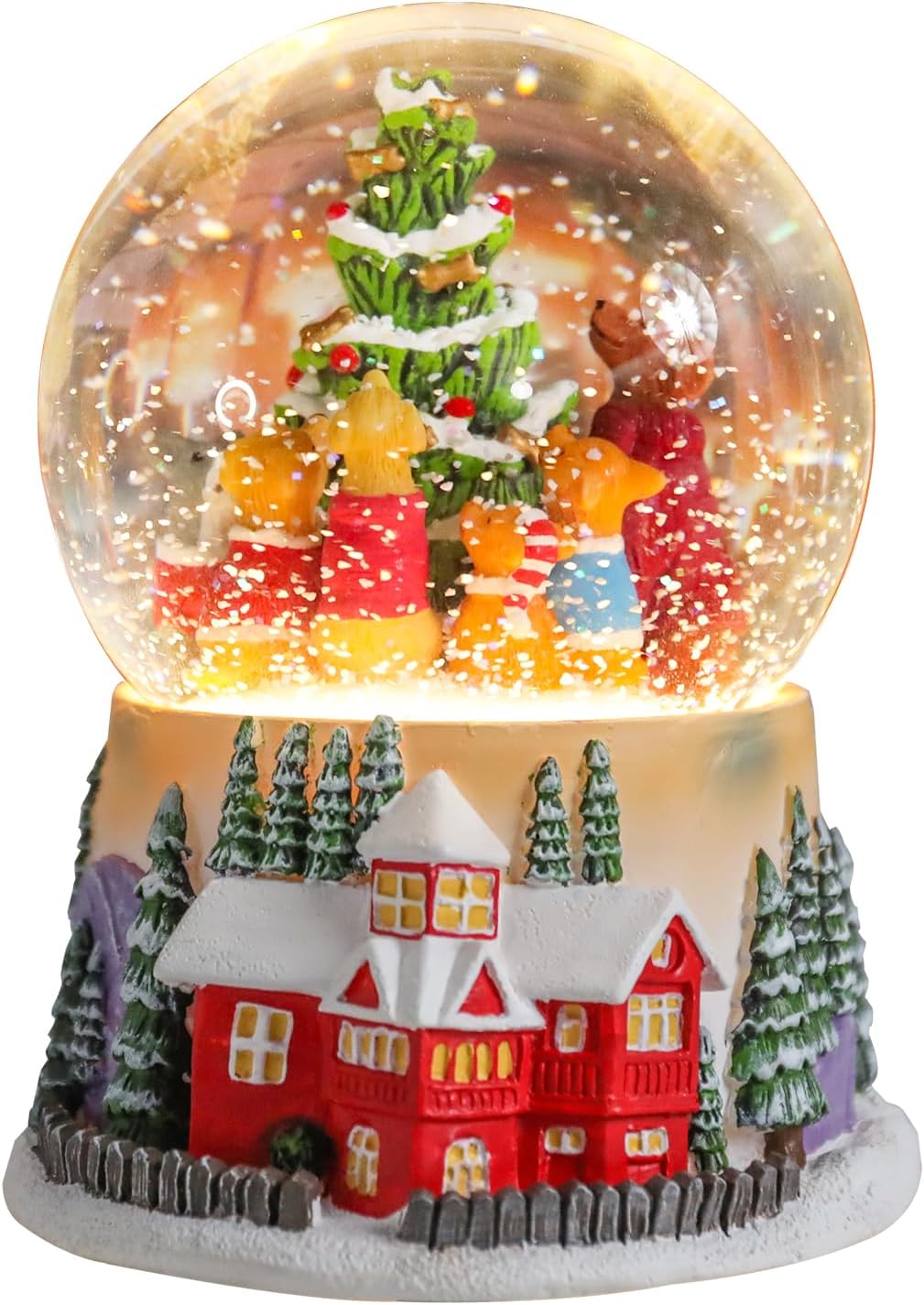 Christmas Animal Choir Snow Globe with LED Lights & Music – 4.33″ x 4.72″ x 5.31″ | 2 Modes: Color Changing with 8 Songs or Warm Yellow Glow | Woodland Animal Holiday Decoration | Battery Operated