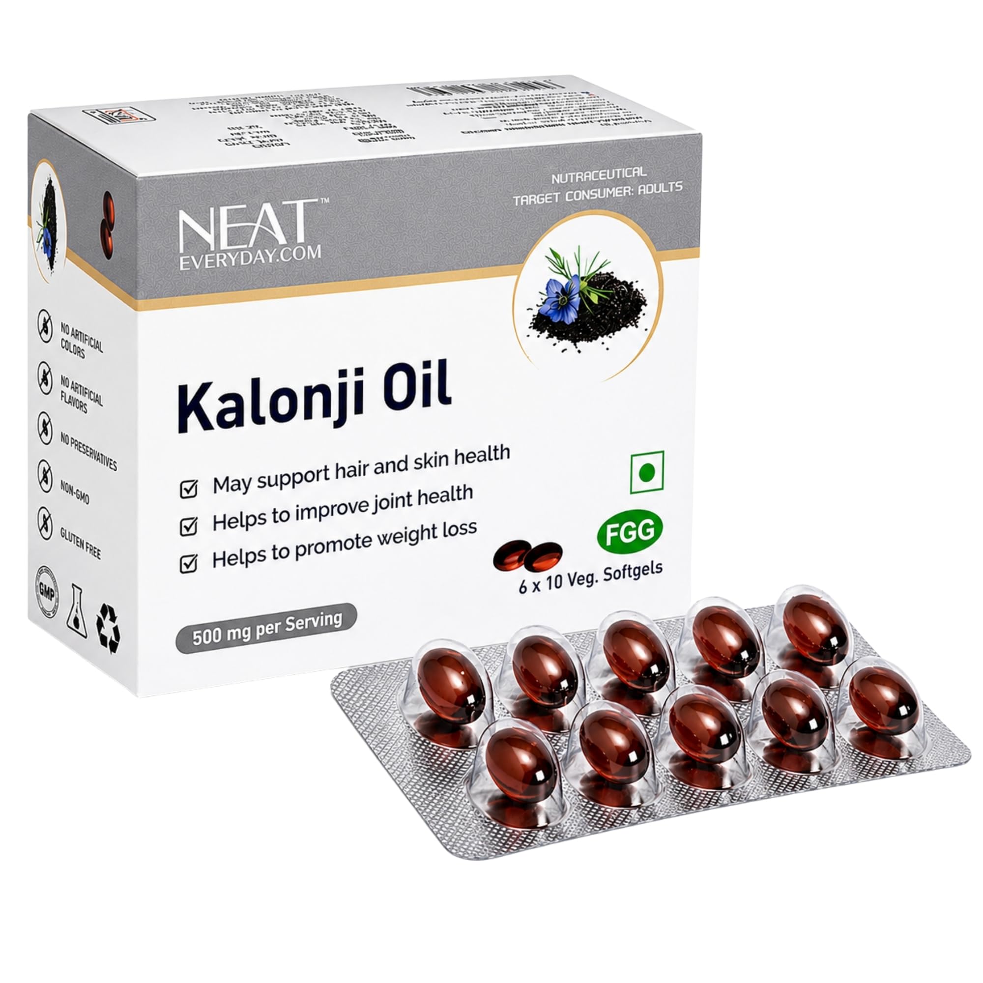 NEAT Kalonji Oil Softgel Capsules Blister 1000mg Per 2 Capsule | Cold pressed Black Seed Oil Capsule Support Kidney Function, Regulate Blood Sugar | Nigella Sativa 60 Capsules-image-5