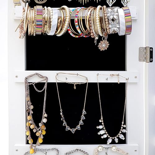 Miniatura 5 de Gabinete organizador de joyas espejo de cuerpo entero con 6 LED con cerradura para montar en paredpuerta y almacenamiento de armario de joyería