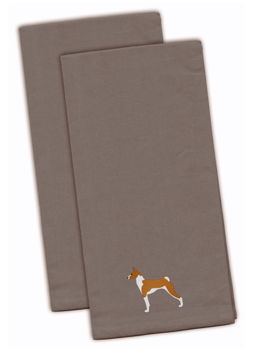 Caroline's Treasures BB3474GYTWE Basenji Grey Lot de 2 torchons de Cuisine brodés en Tissu Multicolore