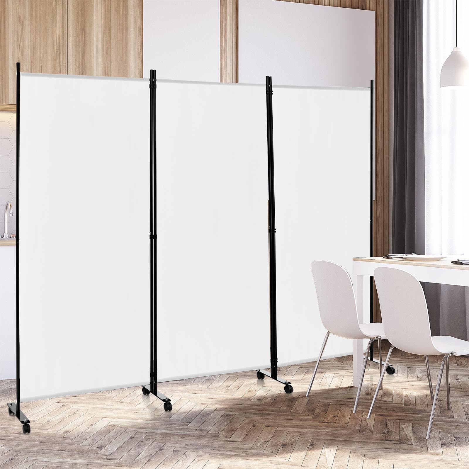 GIANTEX Paravent de séparation intérieur sur roulettes - 3 pièces - 262 x 180 cm - Paravent Pliable - Mur Espagnol autoportant avec Pieds Larges - Cloison en Tissu - Protection privée (Blanc)