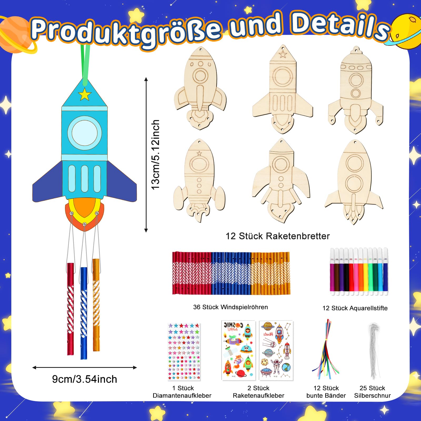 Canollo 6er Windspiel Bastelset Kinder | DIY Holz Basteln Mit Edelsteinaufklebern