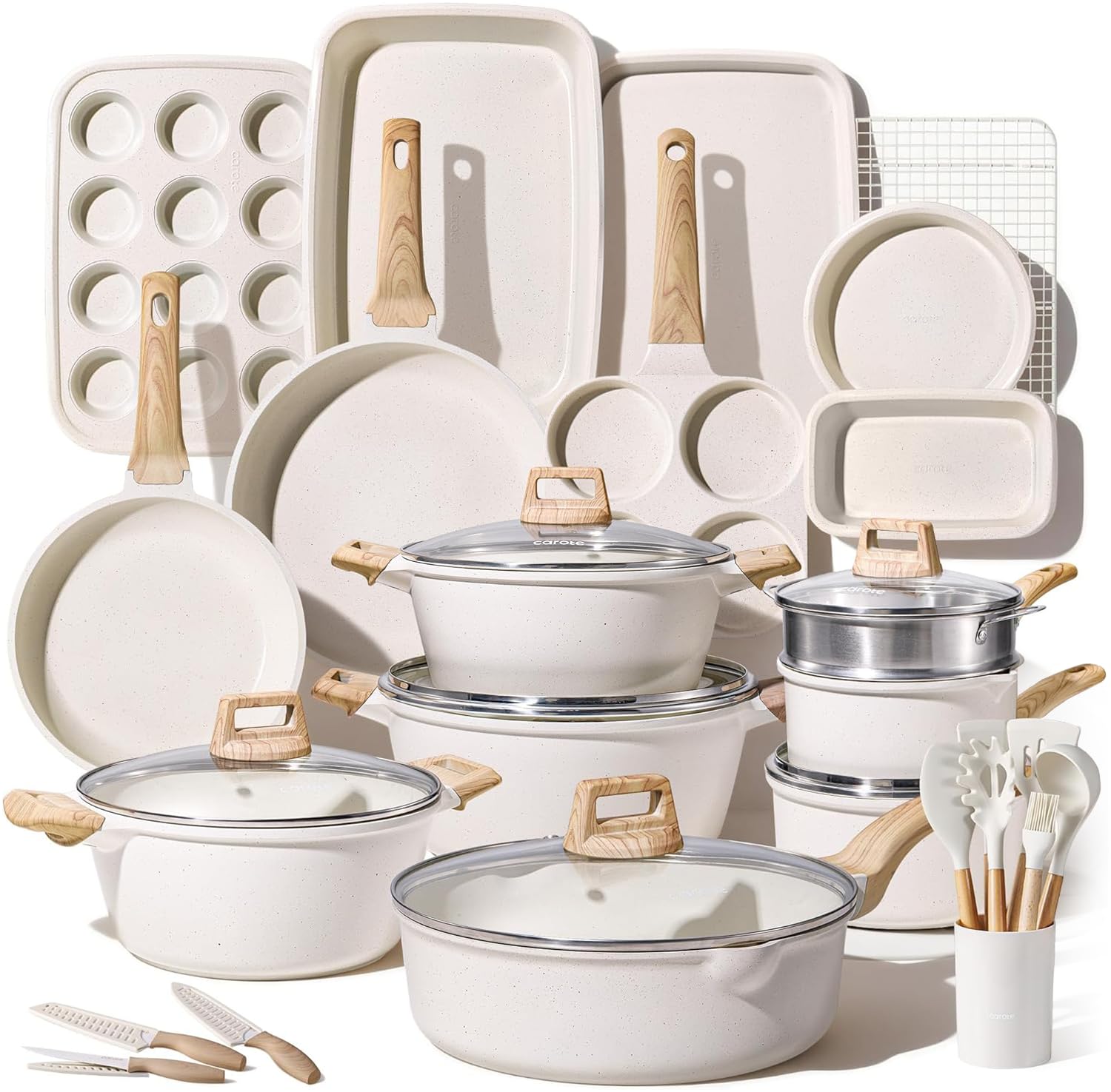 CAROTE 44pcs Pots and Pans, Nonstick Cookware Sets with Bakeware