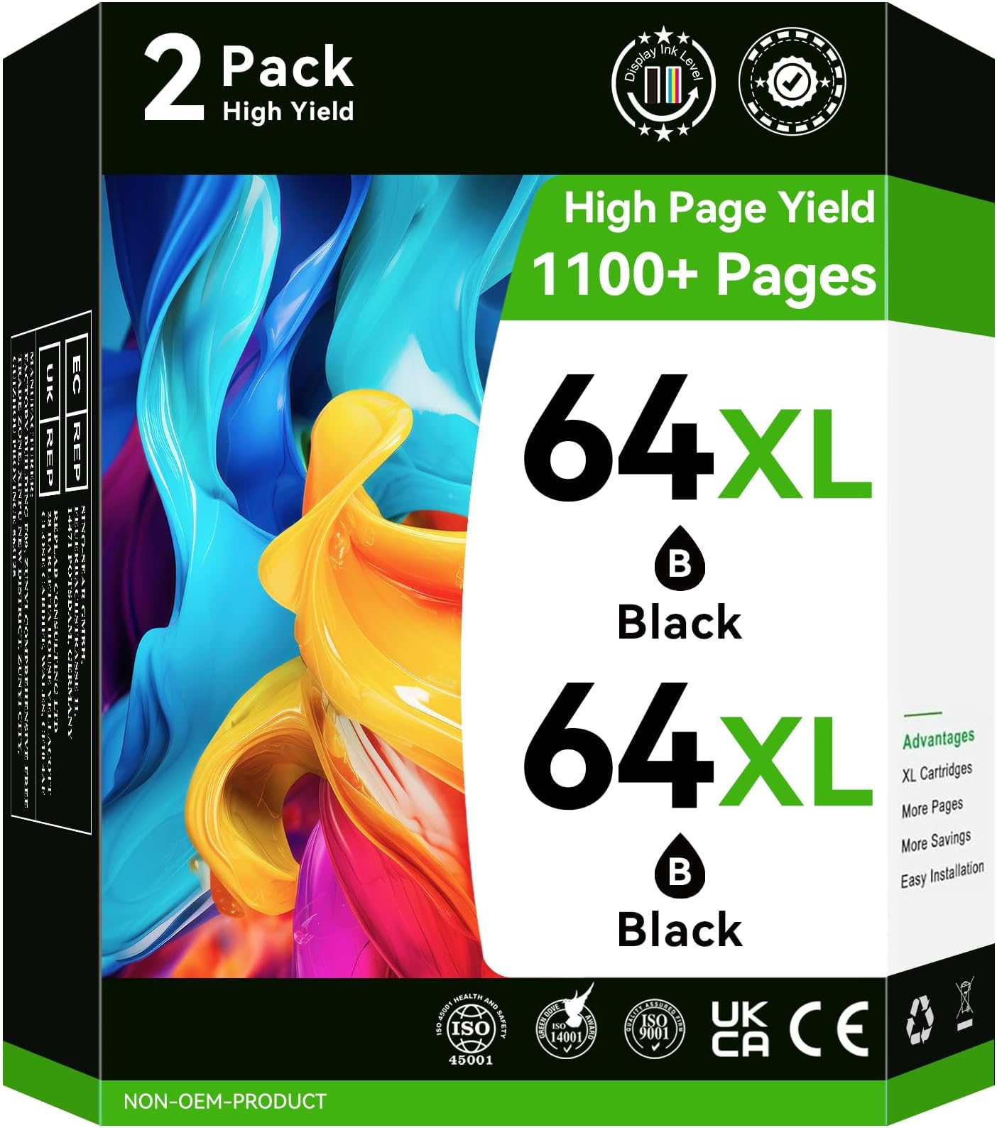 Compatible 64XL Ink Cartridge Replacement for HP Ink 64 Black Compatible for Envy Photo 7855 7858 7155 6255 6200 7100 7800 Envy Inspire 7900e 7955e 7255e 7950e Printer
