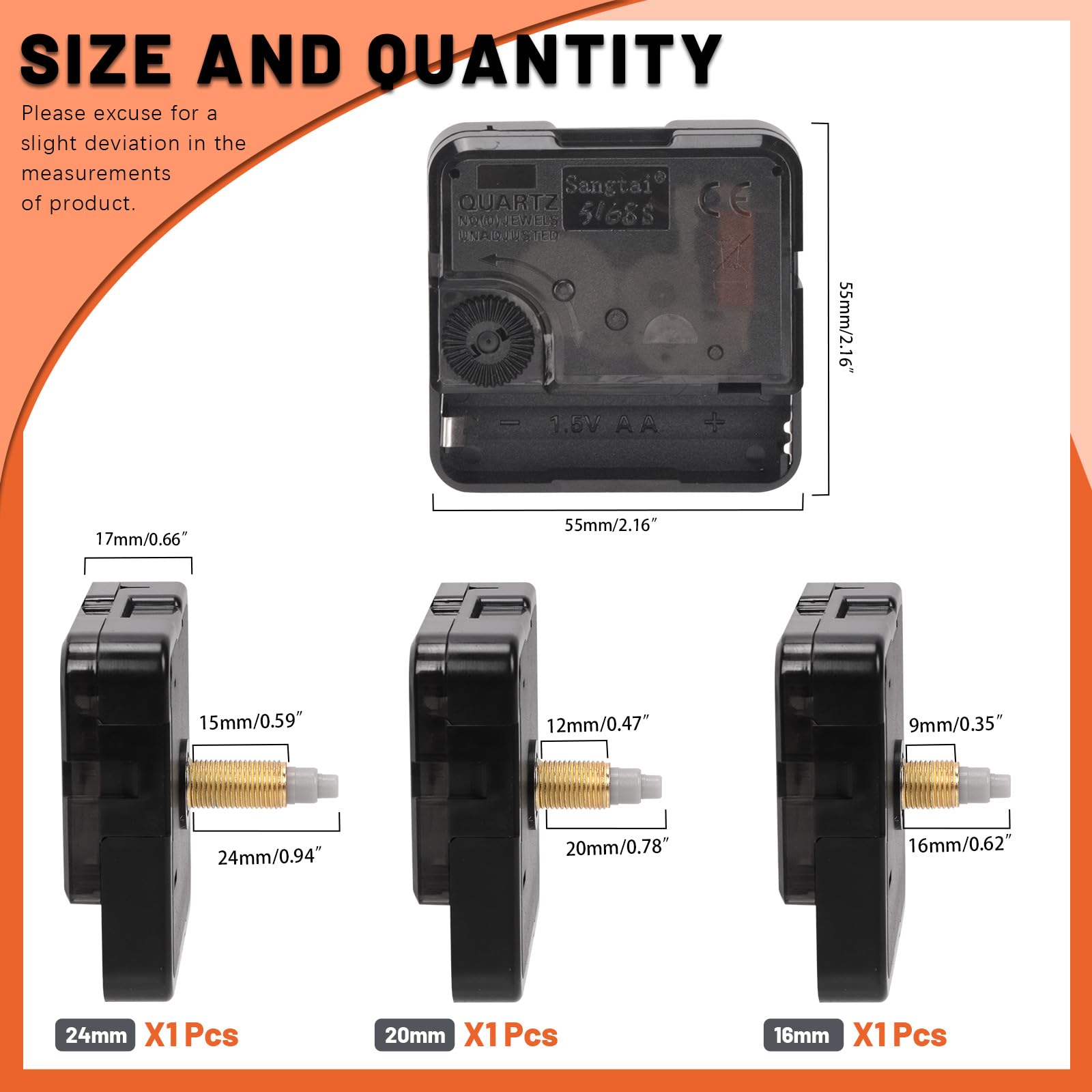 Tanstic 3Pcs High Torque Long Shaft Clock Movement Clock Repair Parts Replacement Clock Movement Mechanism with 7 Different works of Hands(16mm/0.62” - Image 2