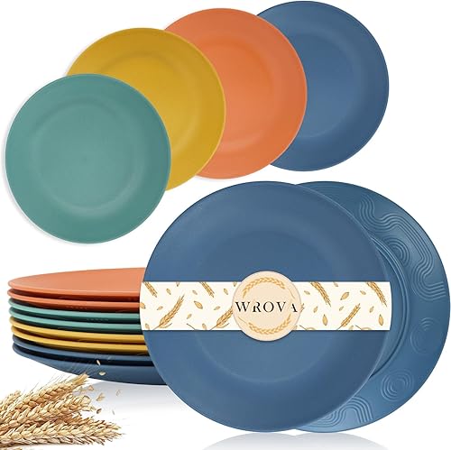 Platos llanos de paja de trigo de 10 pulgadas, irrompibles, juego de 8 platos de plástico aptos para lavavajillas y microondas reutilizables, platos