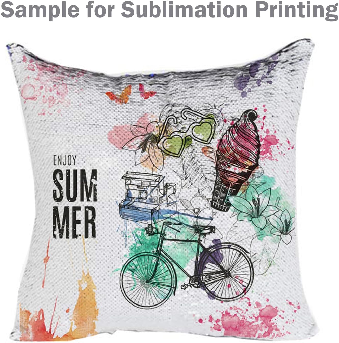 H-E 10pcs* Sublimation Blank Magic Pillow Case Throw Pillow Covers Decorative Square Mermaid Pillowcase Cushion Cover Printing Both Sides 40x40 cm (Silver)