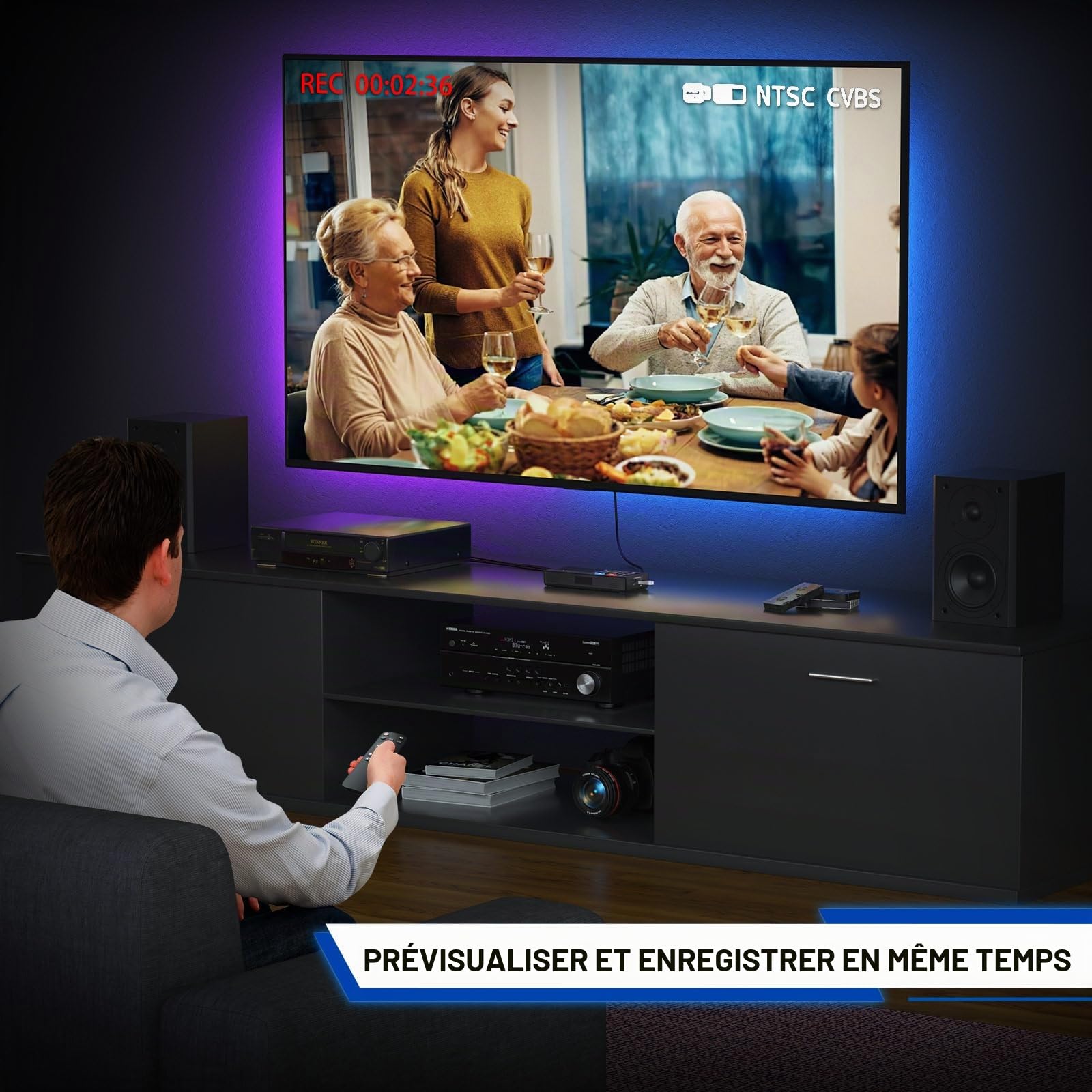 PORTTA Convertisseur VHS vers Numérique, Numerisation Cassette Video avec télécommande, RCA to HDMI Converter Compatible avec VHS, VCR, DVR, DVD, Hi8, Mini DV, Cassette Tape, Gaming Consoles