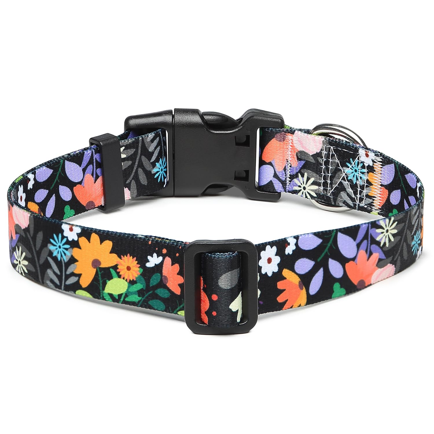 Mercano Collar ajustable para perro, patrones de diseño especial, nailon suave, cómodo y duradero, para perros pequeños, medianos y grandes (M, naranja floral) - 3