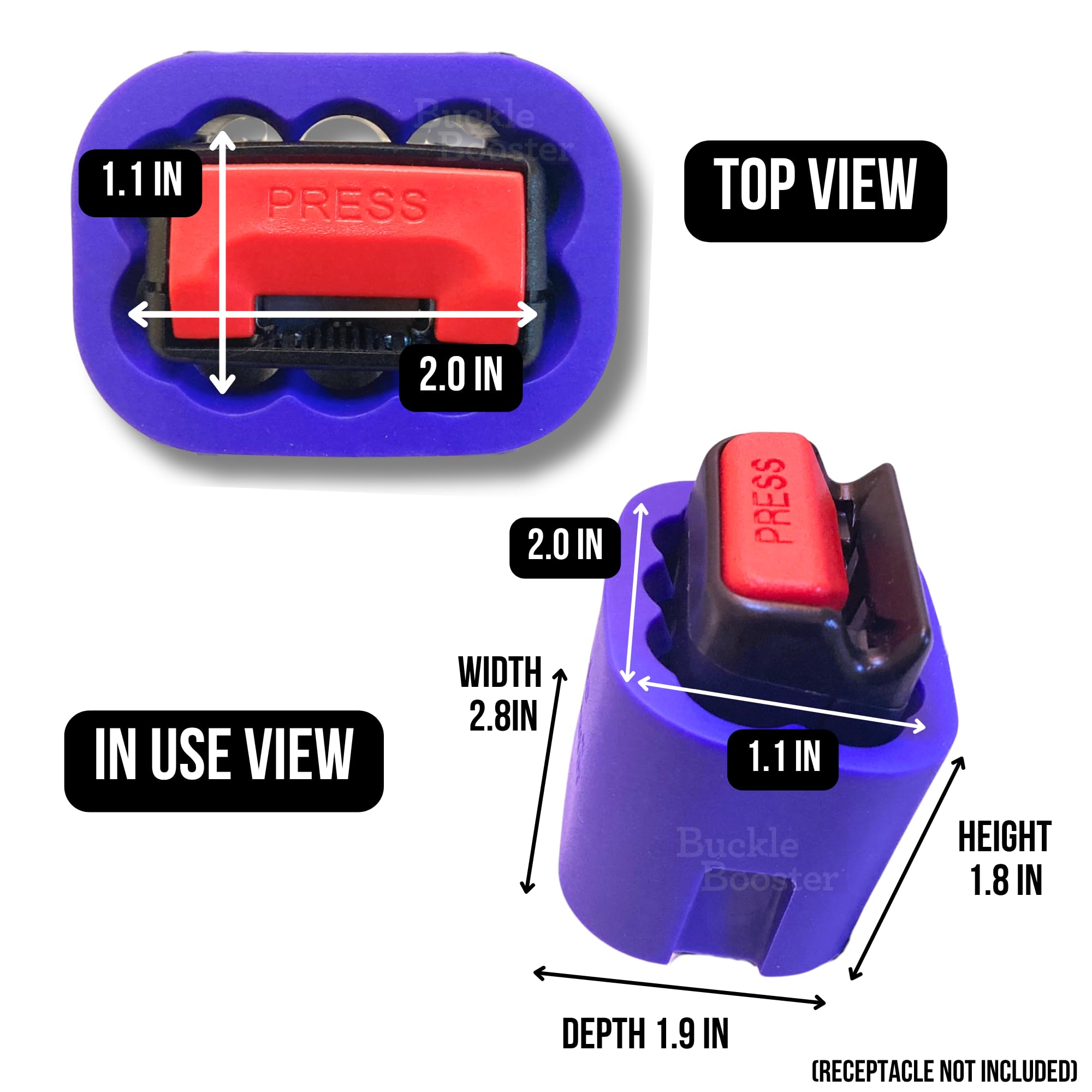 2-PACK NEW Silicone Seat Belt Buckle Booster (BPA Free) - Raises Rear Seat Belts For Easy Access - Stop Fishing for Buried Back Seat Belts - Makes Back Row Receptacle Stand Upright for Easier Buckling — Amazon image 3