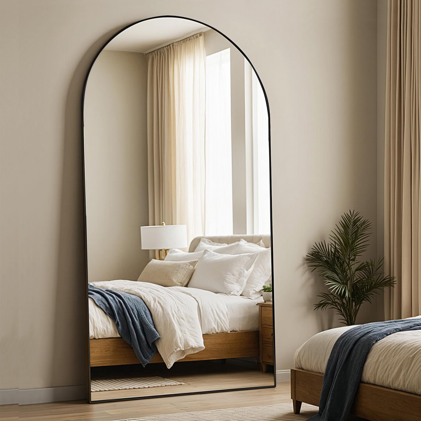 MISSDAY Oversized Arched Full Length Mirror, 83"x44" Black Full Body Mirror with Stand, Floor Mirror Large Free Standing, Leaning or Hanging, Aluminum Frame Mounted Mirrors Wall Mirrors for Bedroom