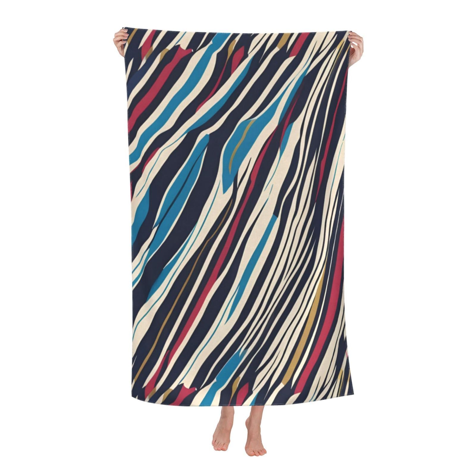 pojknbv Striped Print Oversized Adult Beach Towel Quick-Dry Comfortable Lightweight Travel Pool Camping