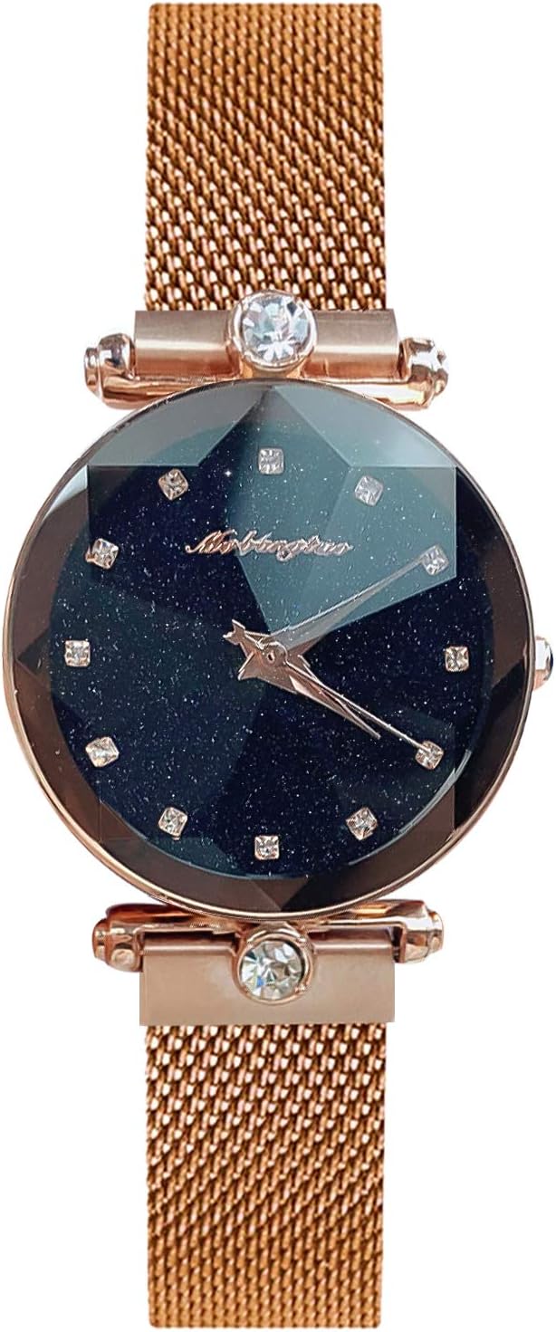 RORIOS Women Watches Waterproof Analogue Quartz Watches Starry Sky Dial with Stainless Steel Mesh Strap Fashion Dress Ladies Wrist Watches