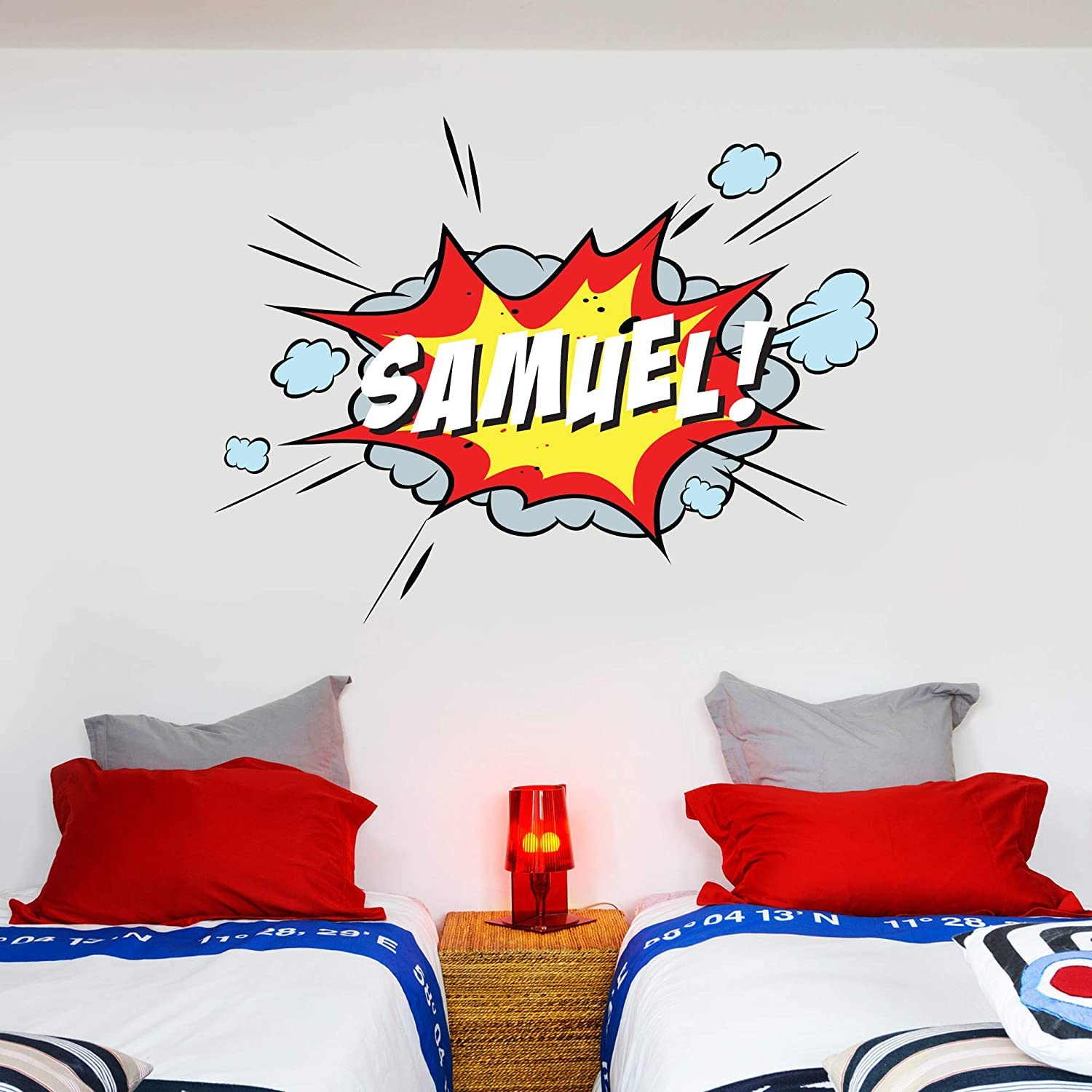 Themed Comic Book Name Personalised Wall Sticker Kids Mural Bedroom Decal (90cm Width x 70cm Height)
