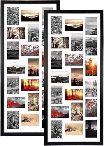 Miniatura 8 de QUTREY Juego de 2 marcos de fotos negros de 10 aperturas de 4 x 6 pulgadas, marco de pared de 18 x 22.5 pulgadas con paspartú blanco para diez fotos