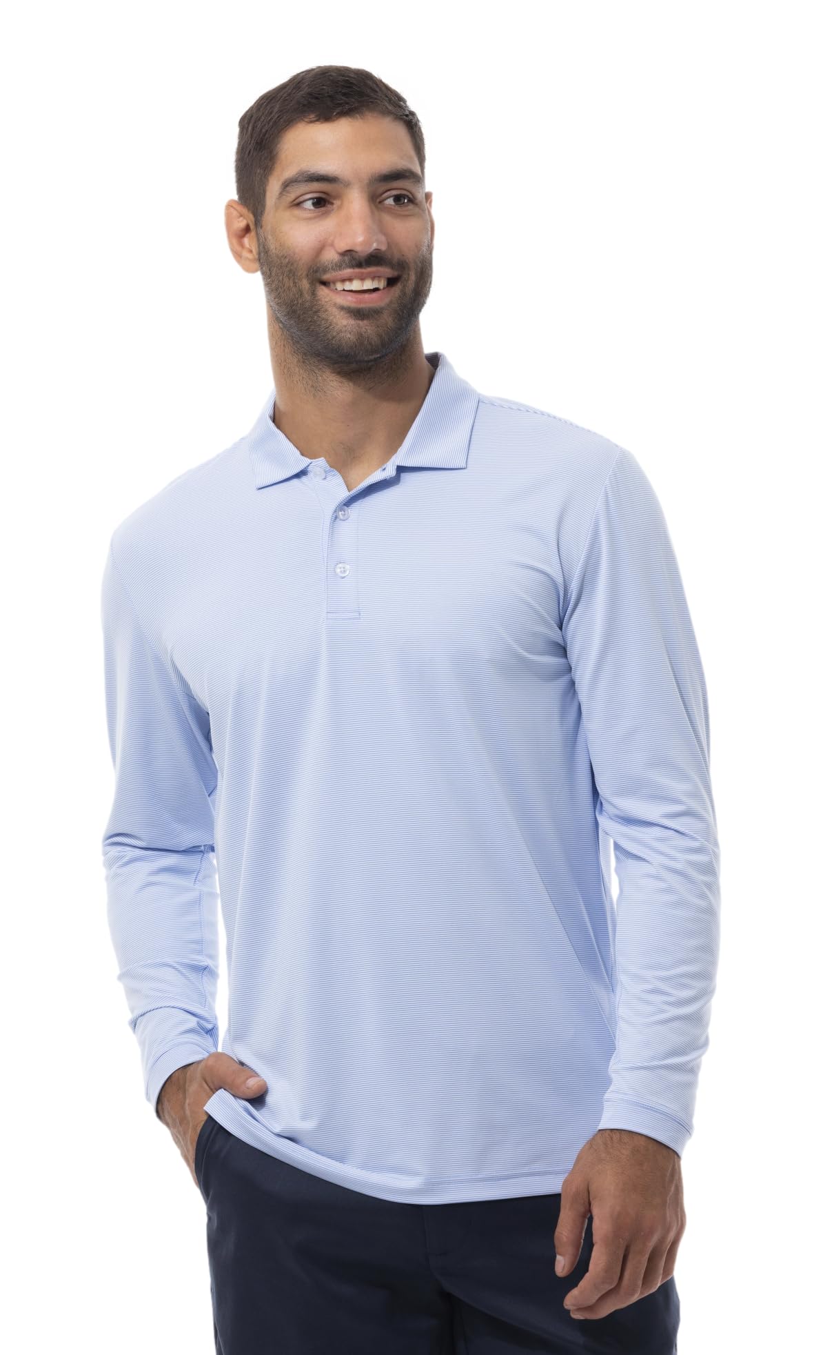 SanSoleilMen's SolTek Ice Mini Stripe Long Sleeve Polo
