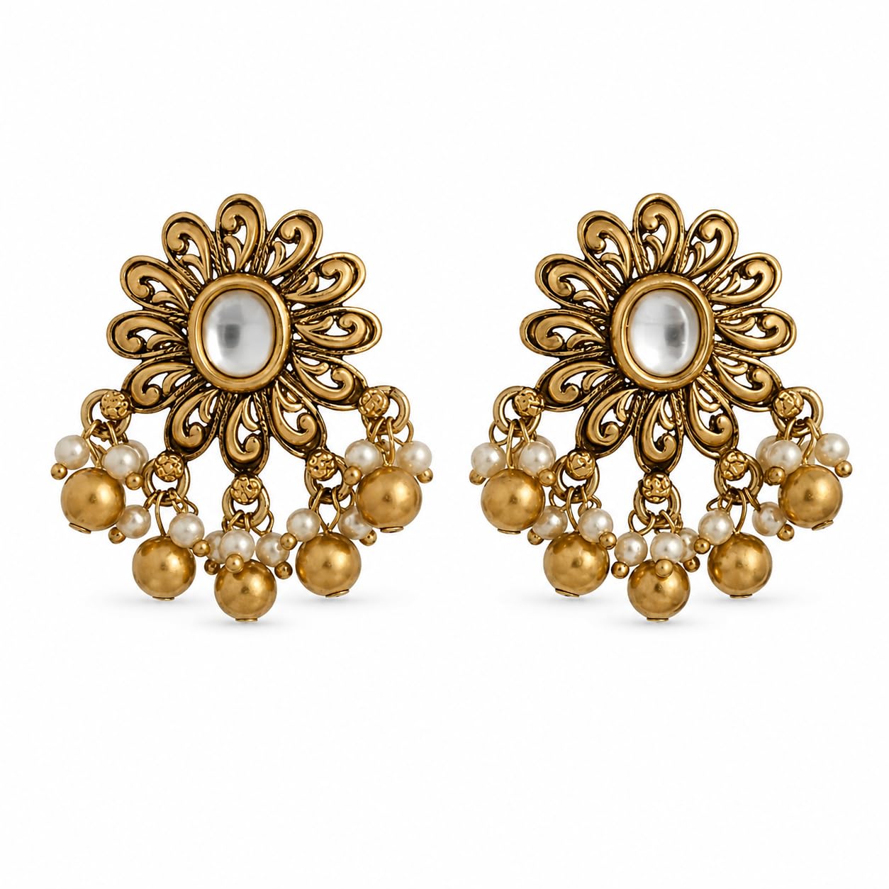 Sayda JewelsGold Plated Antique Traditional Jhumka Earring Indian ethnic Temple design studs Chandbali Style Bridal, Wedding & Festive Jewellery For Women & Girls