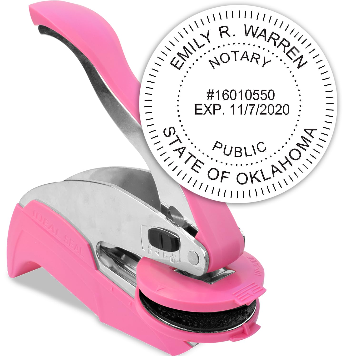 MaxMark Notary Seal Round Pink Embosser for Oklahoma State - Includes Gold Burst Seal Labels (50 Count)
