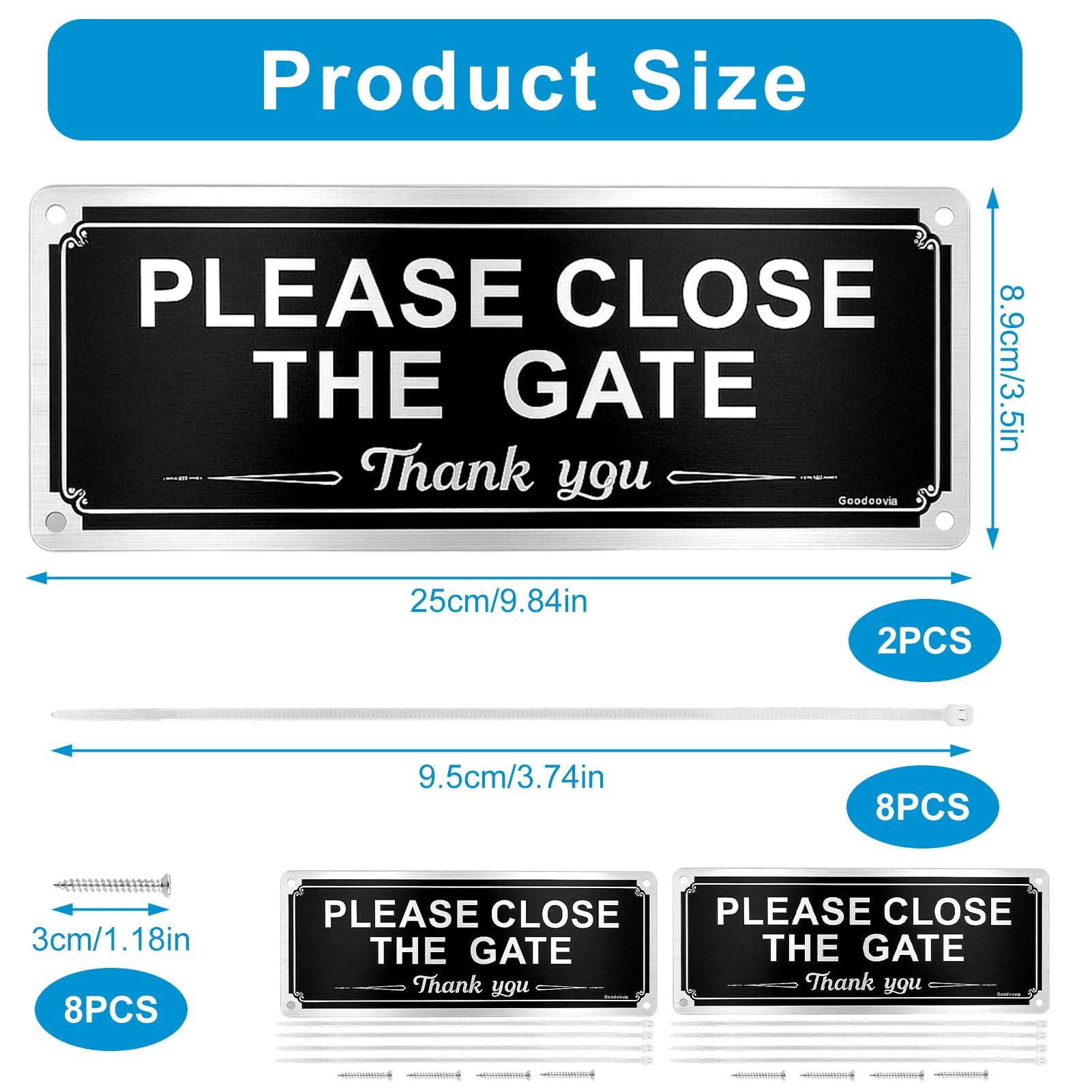 2PCS Please Keep Gate Closed Sign, Guard Dogs Warning Sign, 259CM for Guard Dogs, Metal Warning Sign Brushed Aluminium, Easy to Install with Pre-Drilled Holes, Outdoor Indoor Fence Gate Sign - Image 2