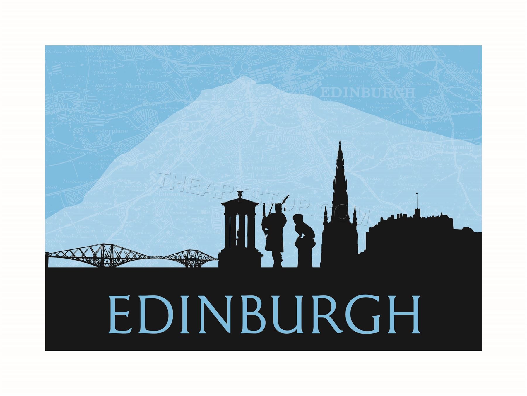 Wee Blue Coo Cityscape Edinburgh Scotland Blue Framed Picture Art Wall Art Print
