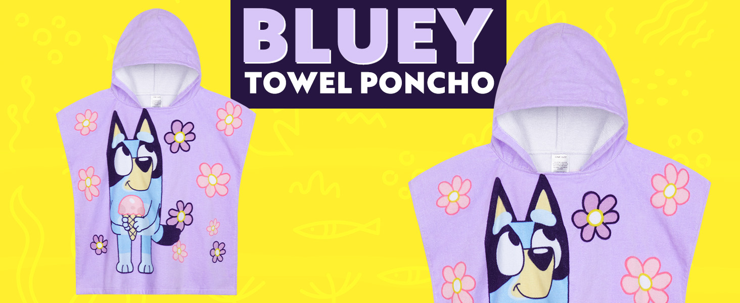 Serviette Capuche Bluey 100% Coton Enfants - Poncho Plage & Bain 125x75cm | Licencié Officiel