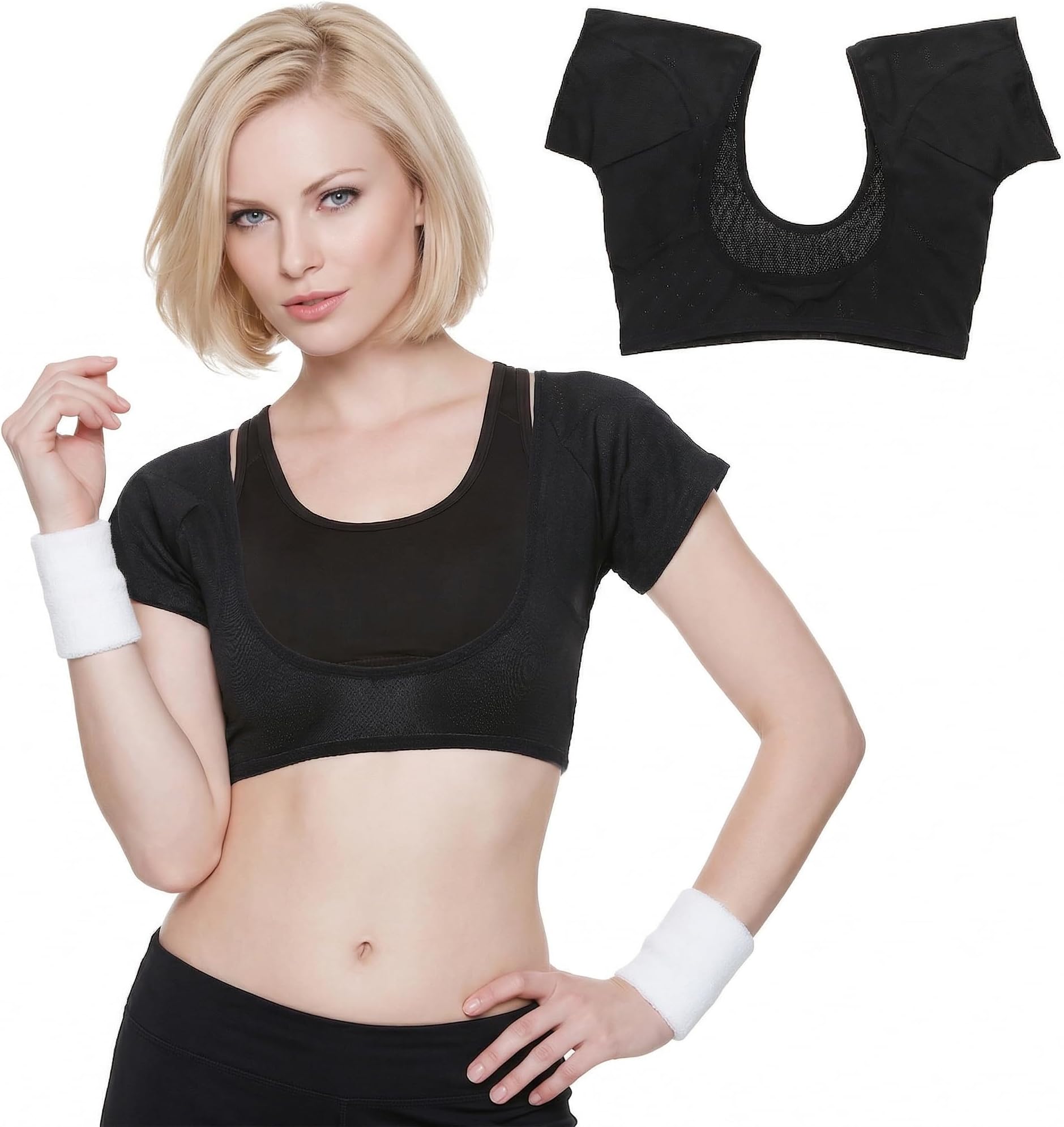 Women's Underarm Sweat Vest - Breathable Mesh Armpit Sweat Shields - Washable Reusable -Proof Underwear for Hyperhidrosis & Clothing Protection - Black Large