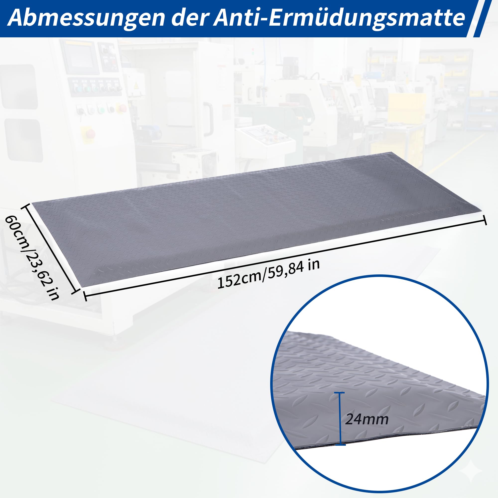 Anti Ermüdungsmatte für Steharbeitsplätze, Ergonomische Arbeitsplatzmatte Anti Fatigue Stehmatte, 60 x 152 cm Antimüdigkeitsmatte, Steh-Schreibtisch Fußmatten für Werkstatt, Fließband
