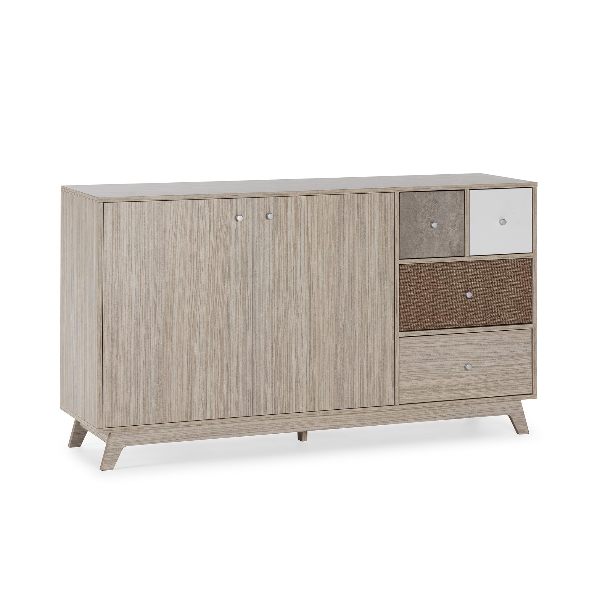 HOMN LIVING Buffet Maia 2 Portes 4 tiroirs Multicolore, 150 cm (Largeur) 40 cm (Profondeur) 85 cm (Hauteur)