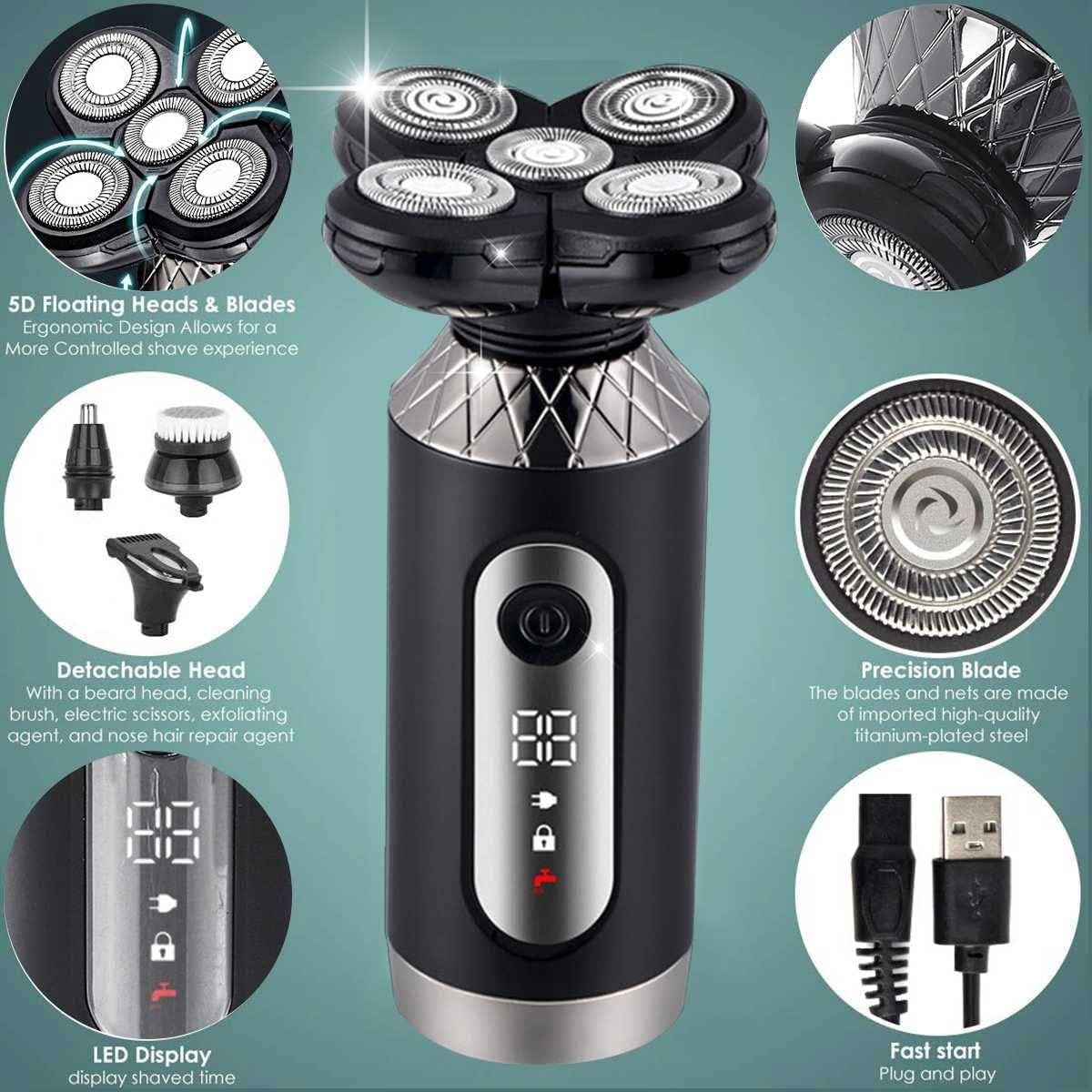 Elektrorasierer für Herren, 4 in 1 Herren Elektrorasierer Nass und Trocken Doppelrasierer Wasserdicht 4D Wiederaufladbar Multifunktionaler Rasierer Bartschneider Beauty Kit